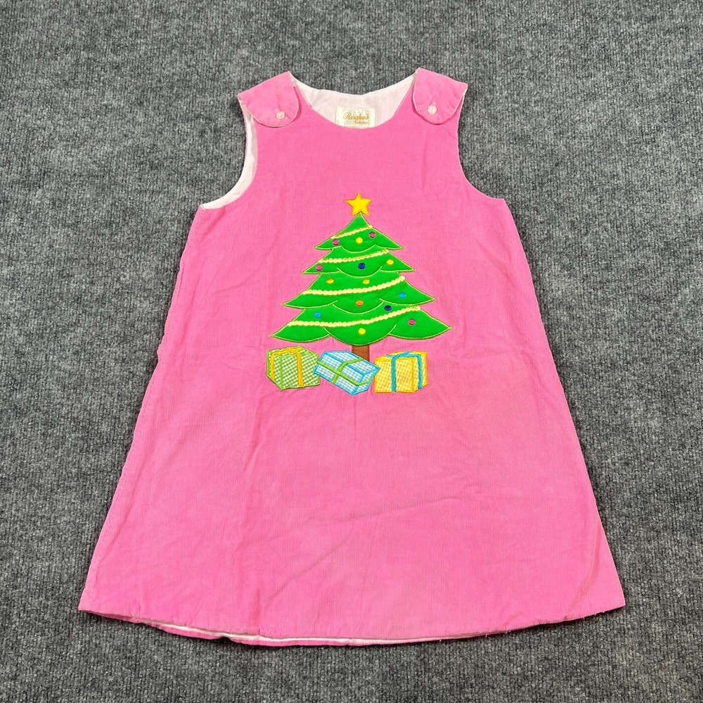 Rosalina Collections Jumper Dress Girls 5y Pink Corduroy Christmas Tree Applique